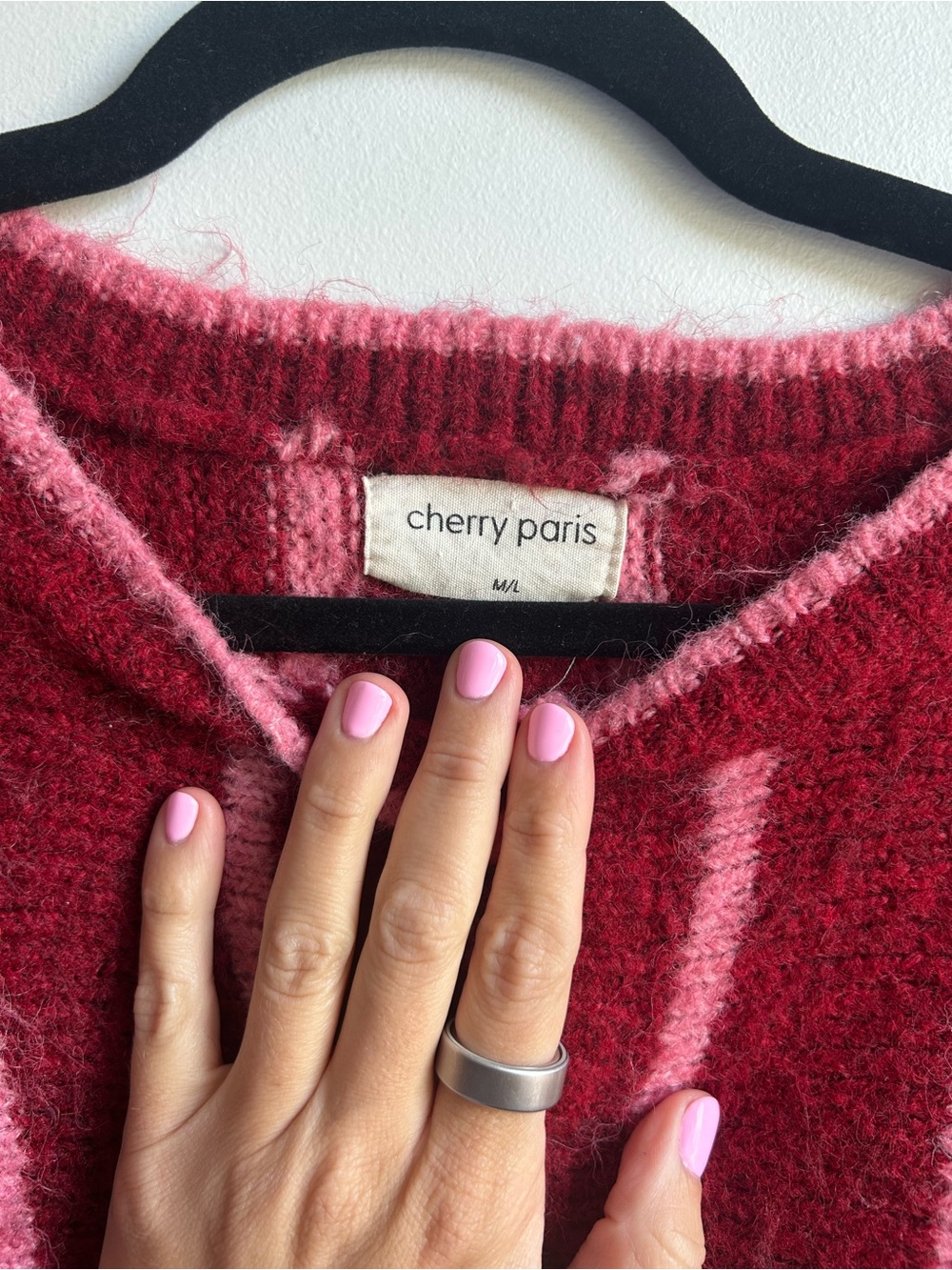 Simon’s Women's Red and Pink Striped Button-Front Sweater - Picture 3 of 6